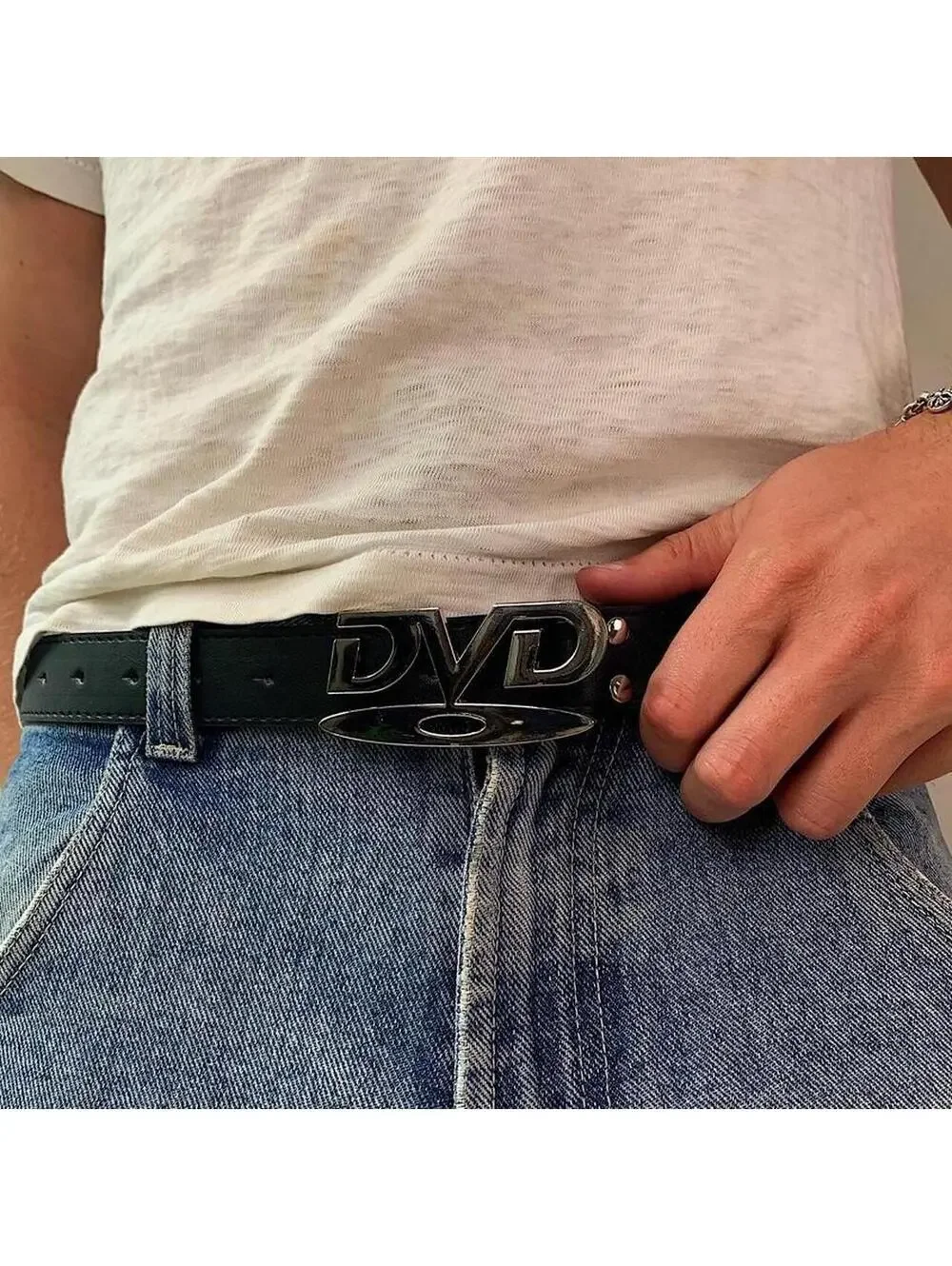 DVD Belt Buckle black leather belt. Very cool unique belt. Y2k style. 39 inches
